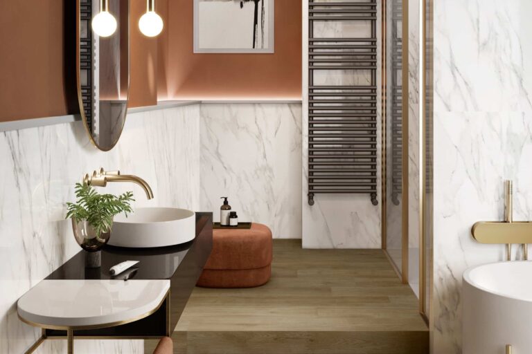 salle de bains marbre terracotta